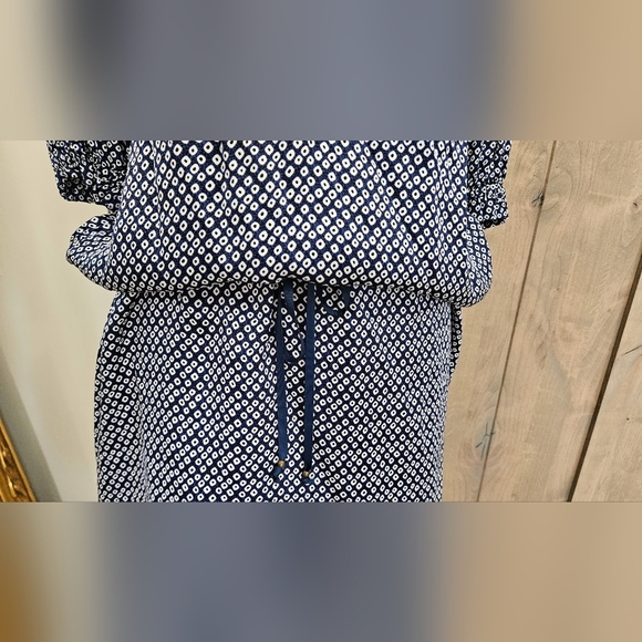 ANTHROPOLOGIE Sundays Tie Waist 3/4 Sleeved Mini Dress In Navy/white Spot.Size 0 - Picture 4 of 12